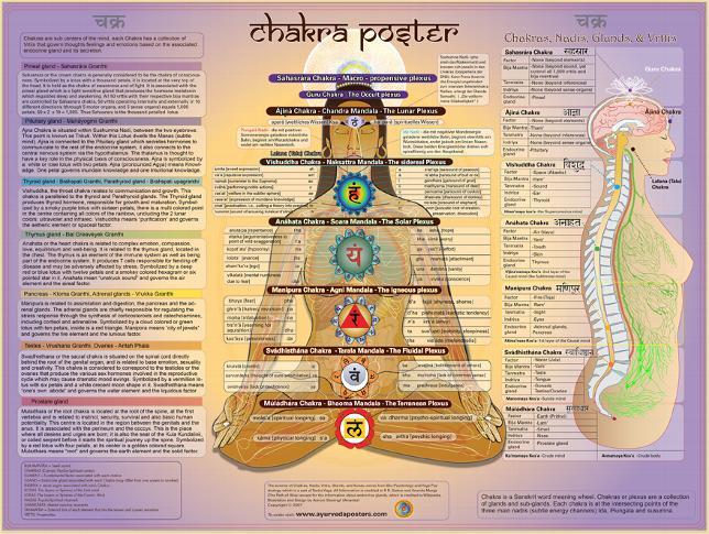 Chakra poster describing the seven tantric chakras
